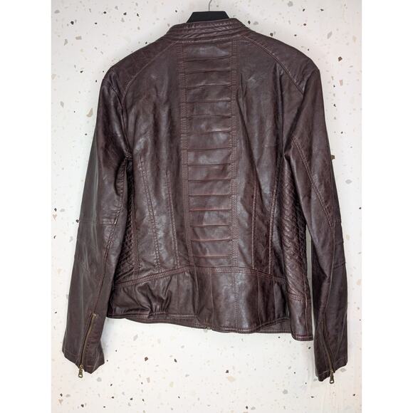 Guess Vegan Merlot Wine Colored Moto Biker Jacket Faux Leather Size XL - Picture 5 of 9